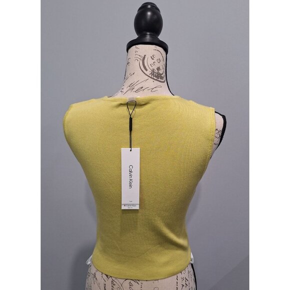 NWT Calvin Klein Womens Yellow Sleeveless Slim Fit Knit Ribbed Tank Top/Size L - Picture 5 of 7